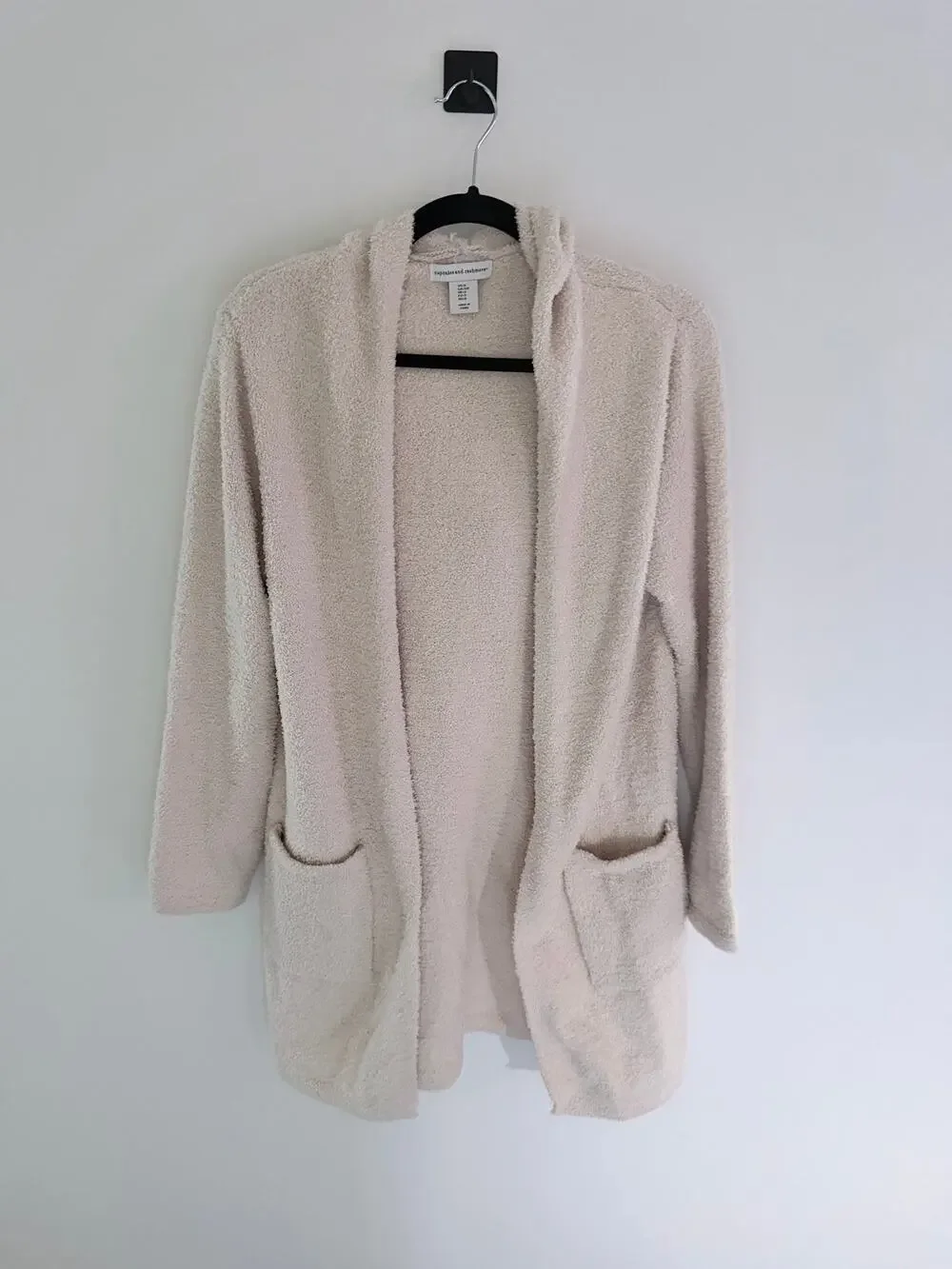 Cupcakes & Cashmere Cream Cozy Open-Front Hooded 2 Pocket Cardigan-Size Small